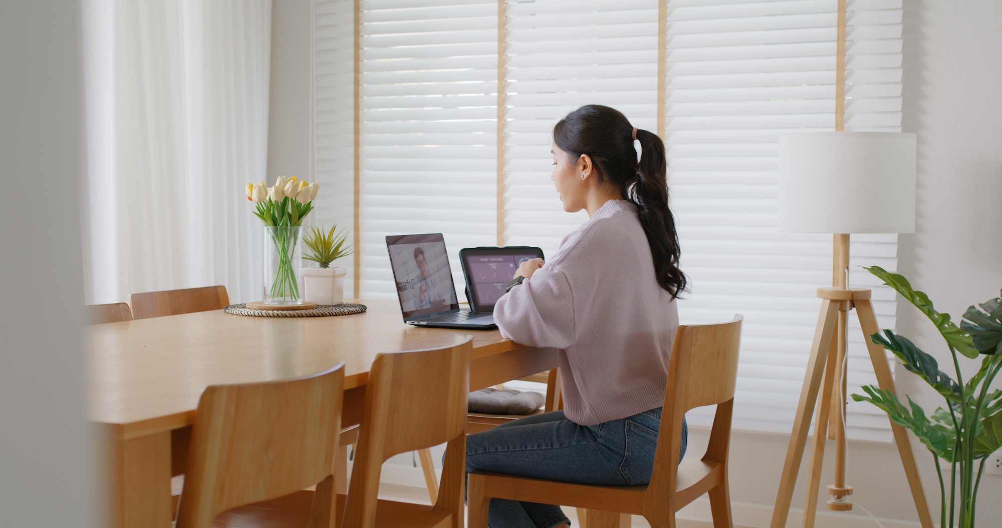 Patient in a video consultation with a clinician